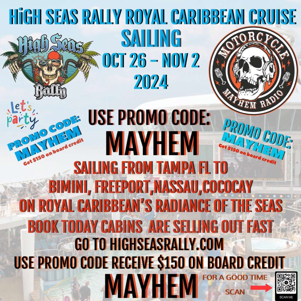 Flyer Motorcycle Mayhem Radio - High Seas Rally Royal Caribbean Cruise - Oct 26th -Nov 2nd 2024